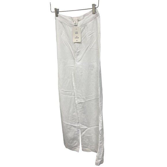 H&M White Linen Blend Wide Leg Pants Flowy - Picture 3 of 6